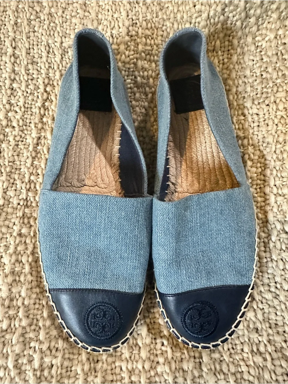 Denim Slip-On Espadrilles with Navy Toe Cap